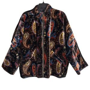 Johnny Was Size Large Paisley Black Dolman Quilted Zip Up Jacket NWT